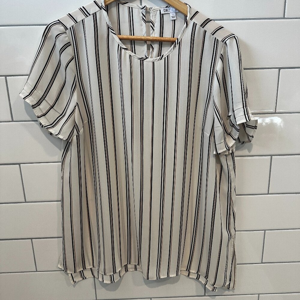 Anthropologie DR2 Daniel Rainn Top Shirt Women's Off White Large Striped Blouse